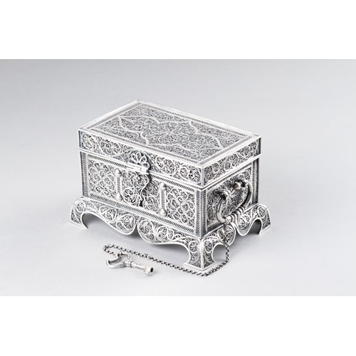 Indo-Portuguese Silver Filigree Rectangular Flat Topped Casket